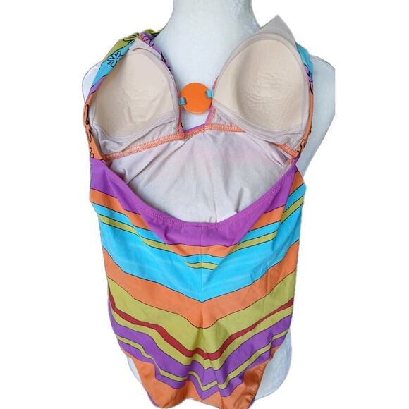 Gideon Oberson Printed Plunge Neck One Piece Swimsuit Size 10 Multi Color - Picture 3 of 8